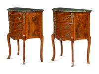 A Pair of Late Louis XV Transitional Style Burl Walnut Tables de Chevet