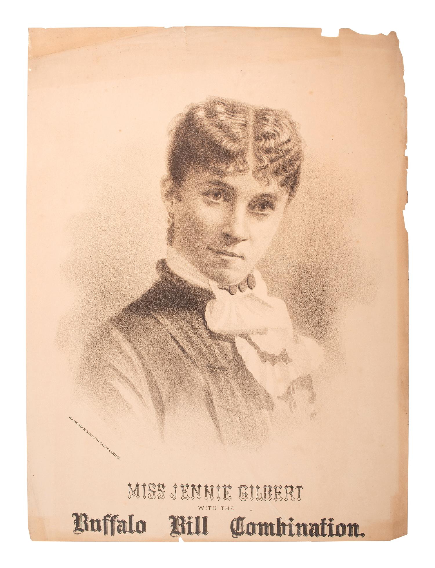 [WILD WEST SHOWS] -- [POSTER]. Miss Jennie Gilbert with the Buffalo Bill Combination . Cleveland, OH: W.J. Morgan & Co., ca 1870s-1880s.