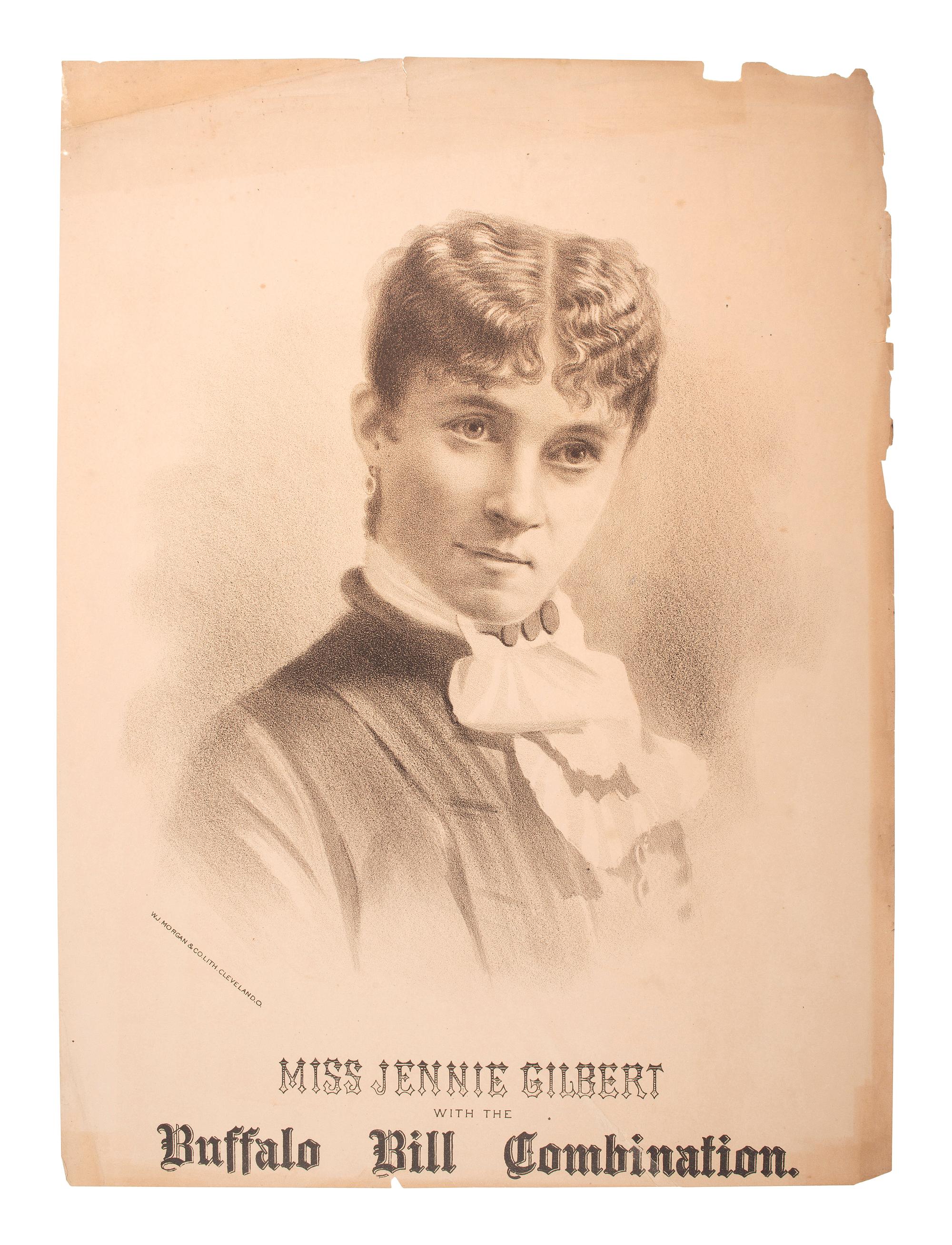[WILD WEST SHOWS] -- [POSTER]. Miss Jennie Gilbert with the Buffalo Bill Combination . Cleveland, OH: W.J. Morgan & Co., ca 1870s-1880s.