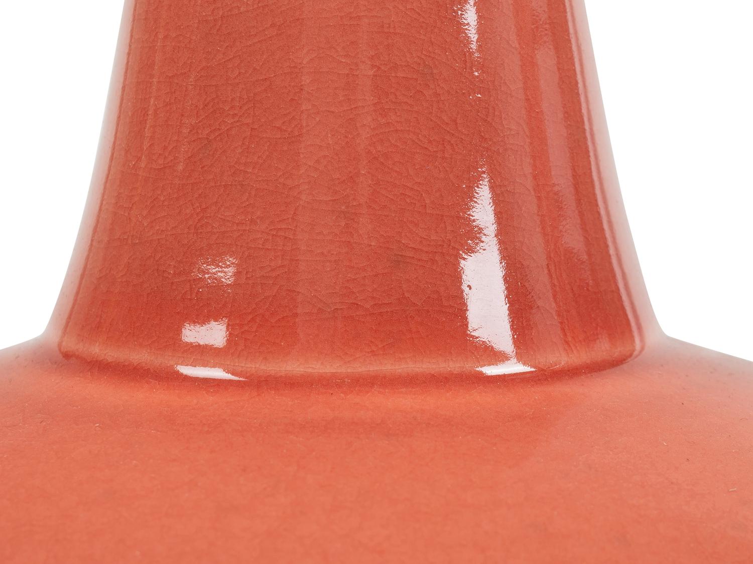 A Pair of Contemporary Peach-Glazed Porcelain Lamps with Shades