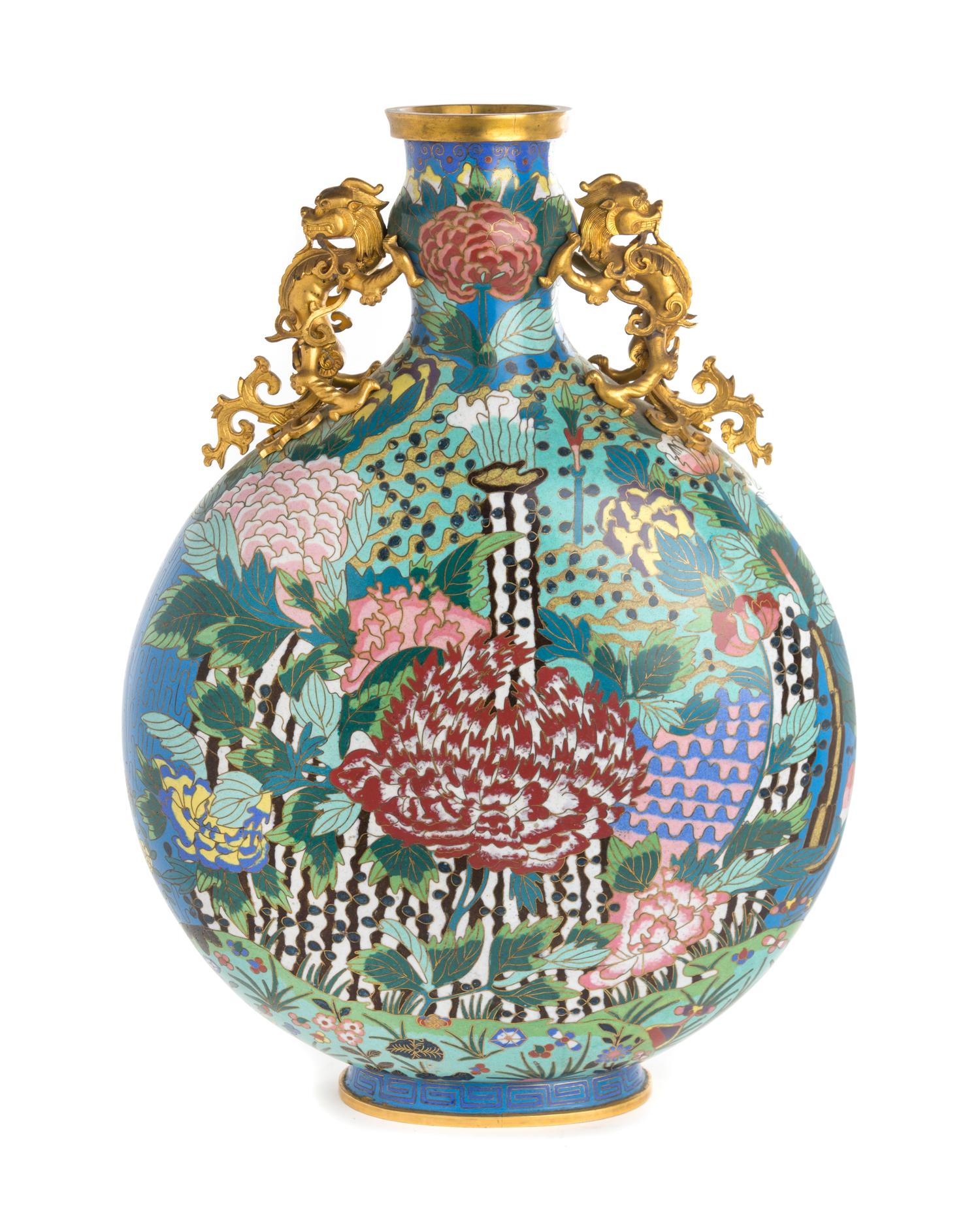 A Large Cloisonne Enamel Moon Flask Height 21 1/2 inches. — 19TH CENTURY
