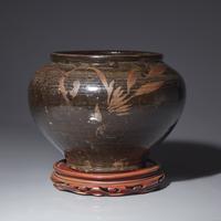 A Chinese Black Glazed Wide-Mouthed 'Guan' Jar, Jin/Yuan Dynasty or Later — 金/元或更晚 黑釉花卉紋敞口罐