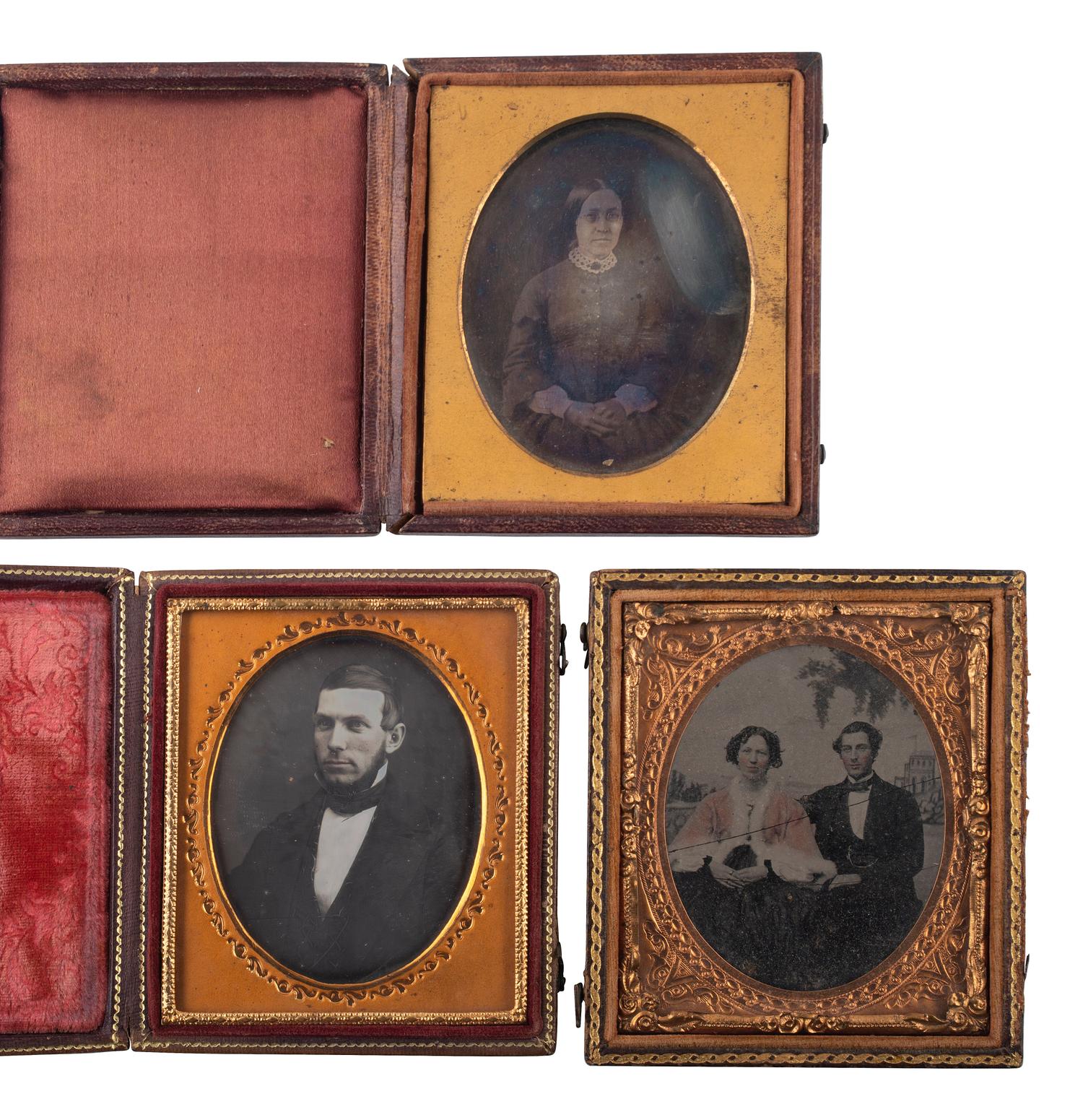 [EARLY PHOTOGRAPHY]. 23 cased images, incl. daguerreotype, ambrotype, and tintype portraits