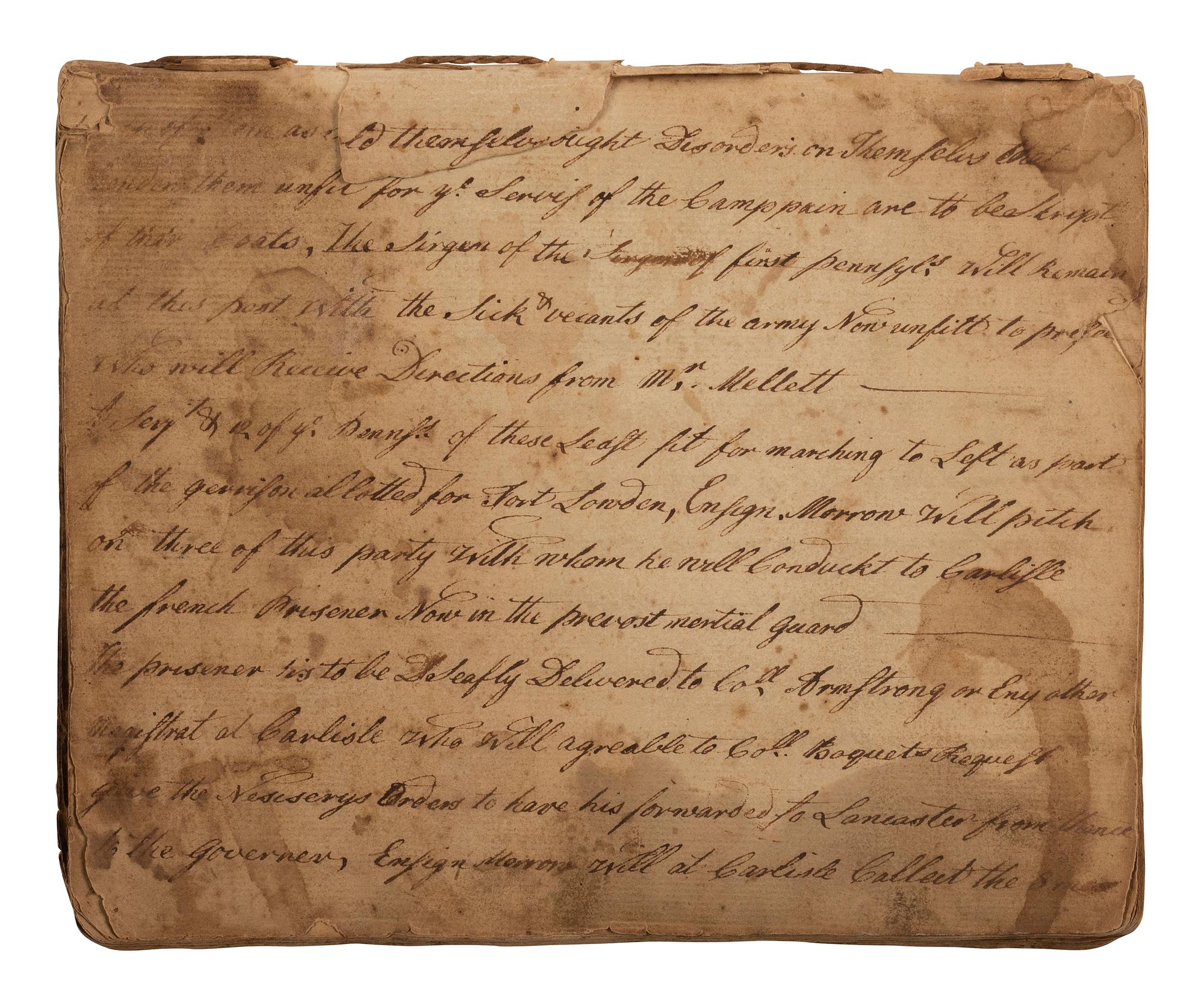 [PONTIAC'S WAR]. Manuscript orderly book chronicling the daily march of Colonel Henry Bouquet's force of British, Pennsylvania and Virginia volunteers. August-November, 1764.