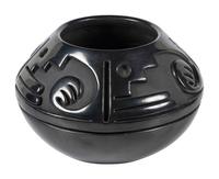 Deeply Carved Blackware Pottery Bowl