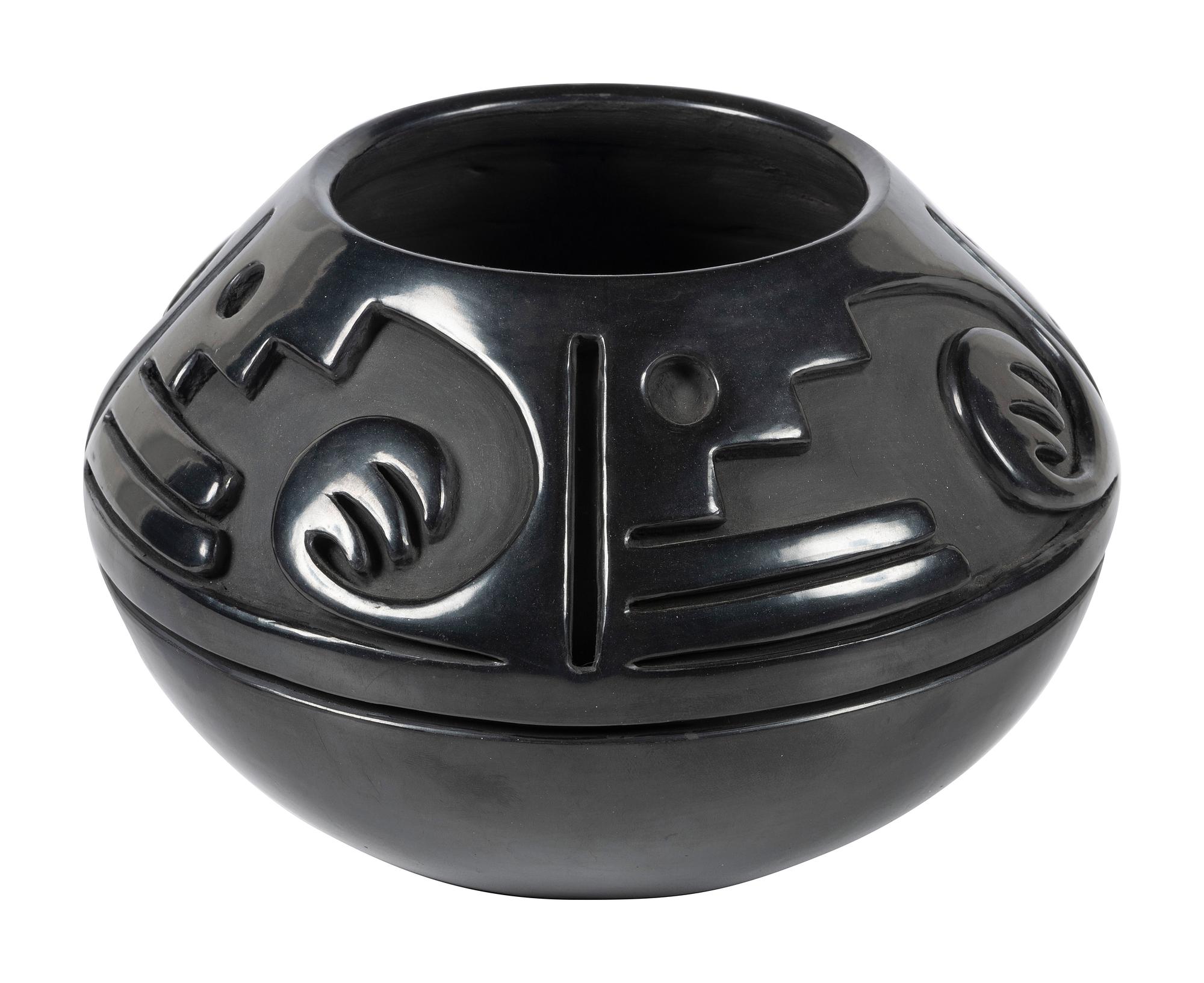 Deeply Carved Blackware Pottery Bowl
