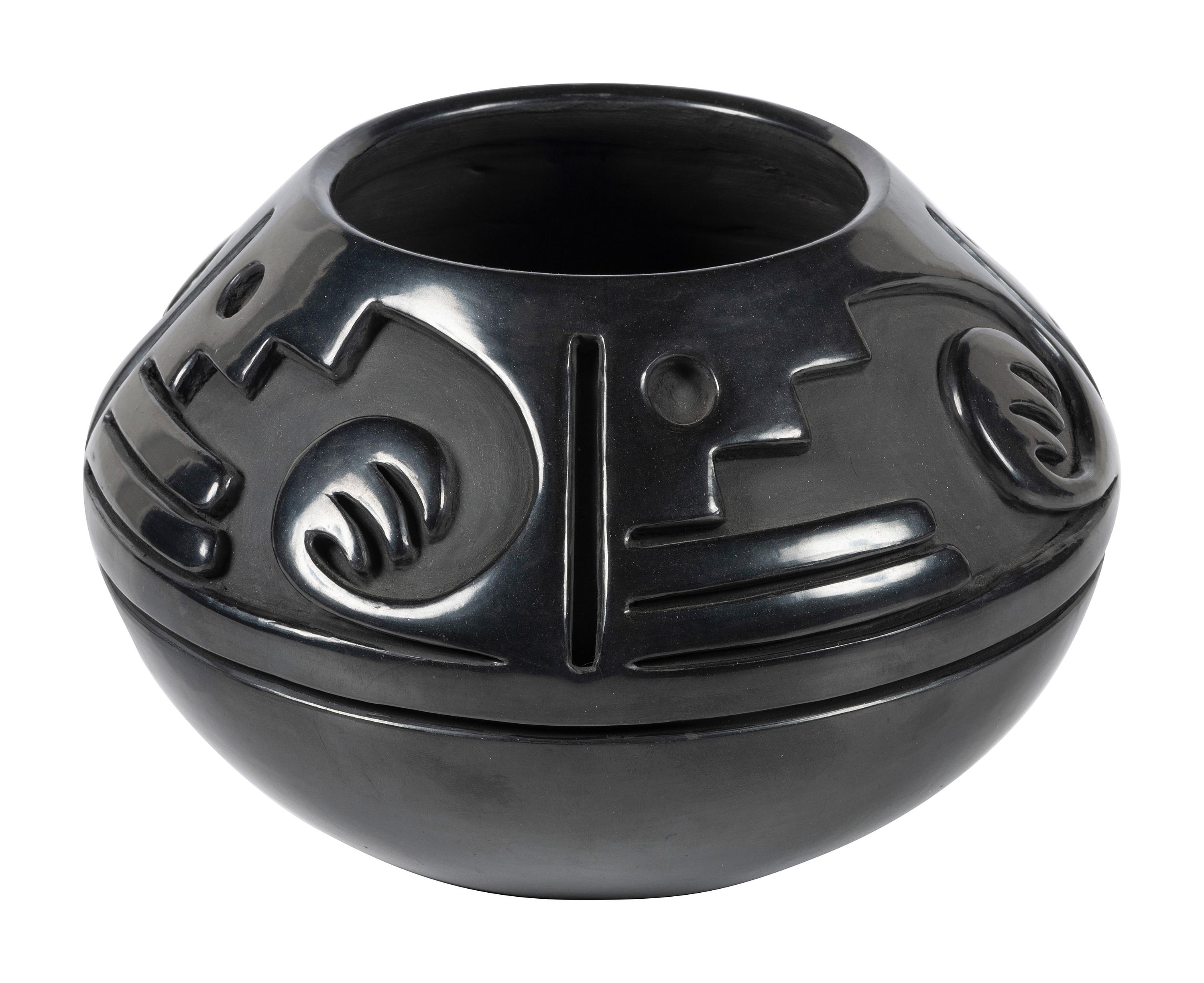 Deeply Carved Blackware Pottery Bowl