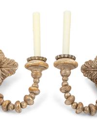 A Pair of Continental Silvered Wood Two-Light Sconces