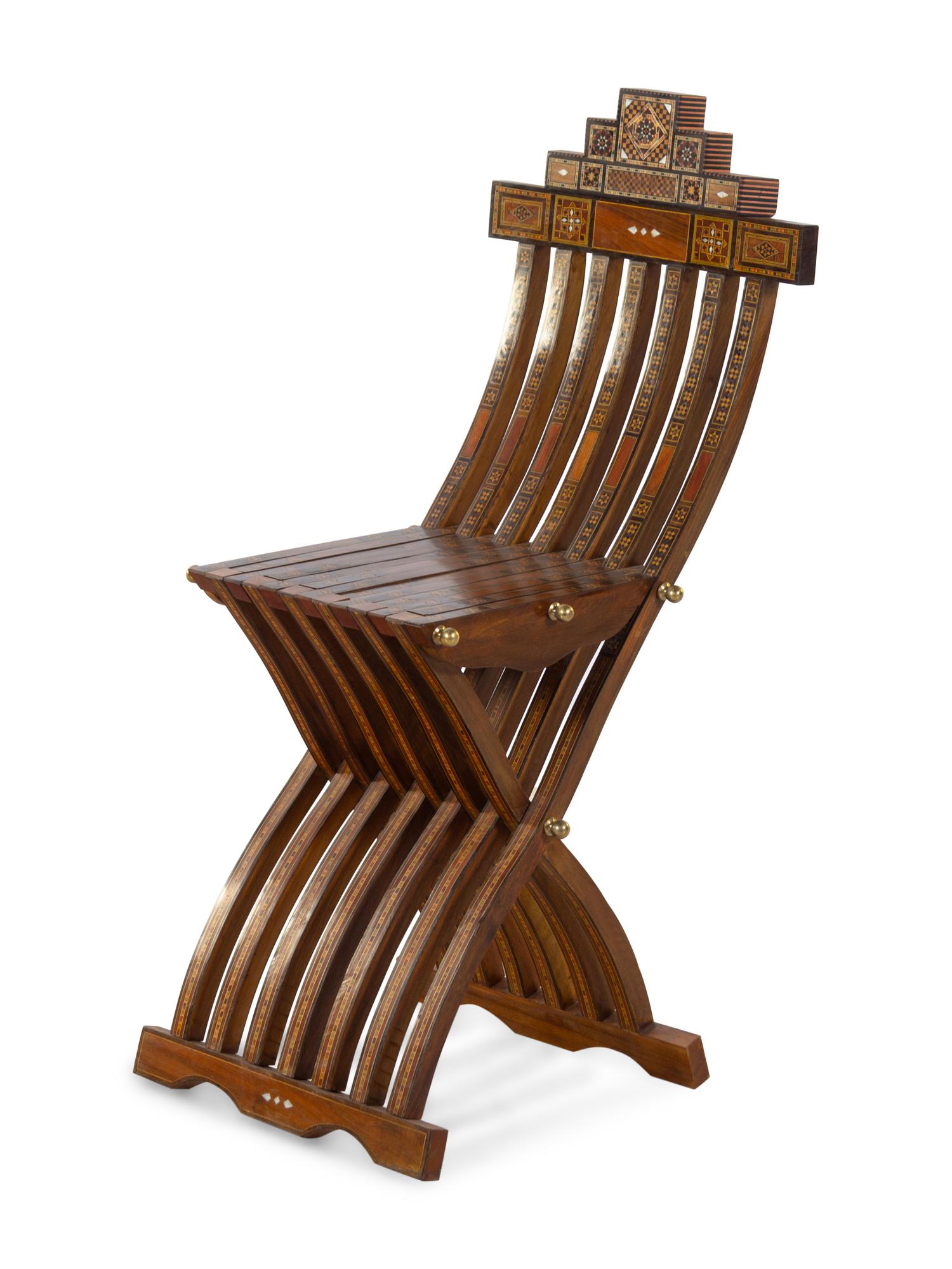 A Syrian Mosaic Inlaid and Marquetry Folding Chair