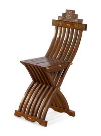 A Syrian Mosaic Inlaid and Marquetry Folding Chair