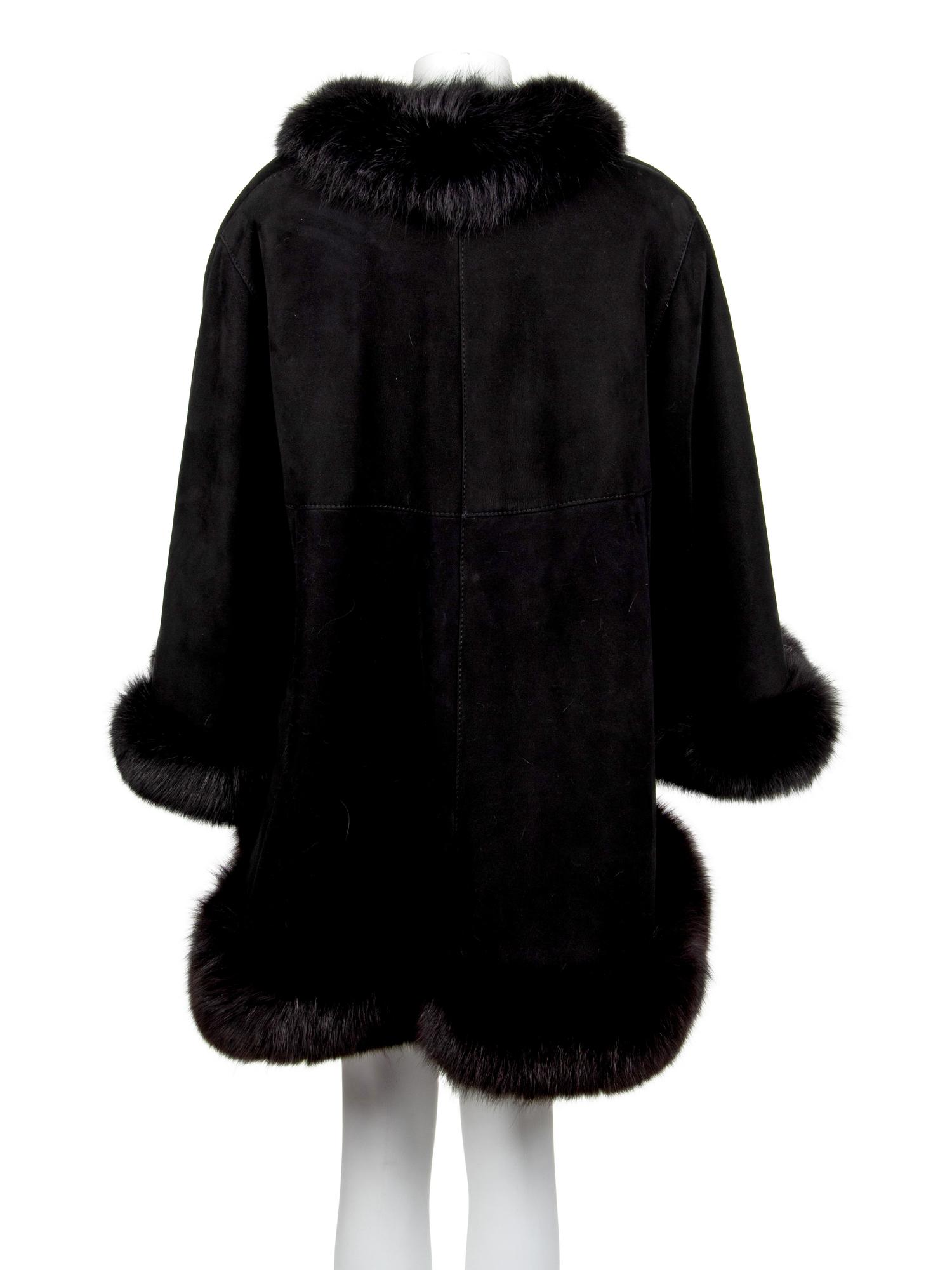 John F. Black Shearling Lined Coat trimmed in Fox, 2000's
