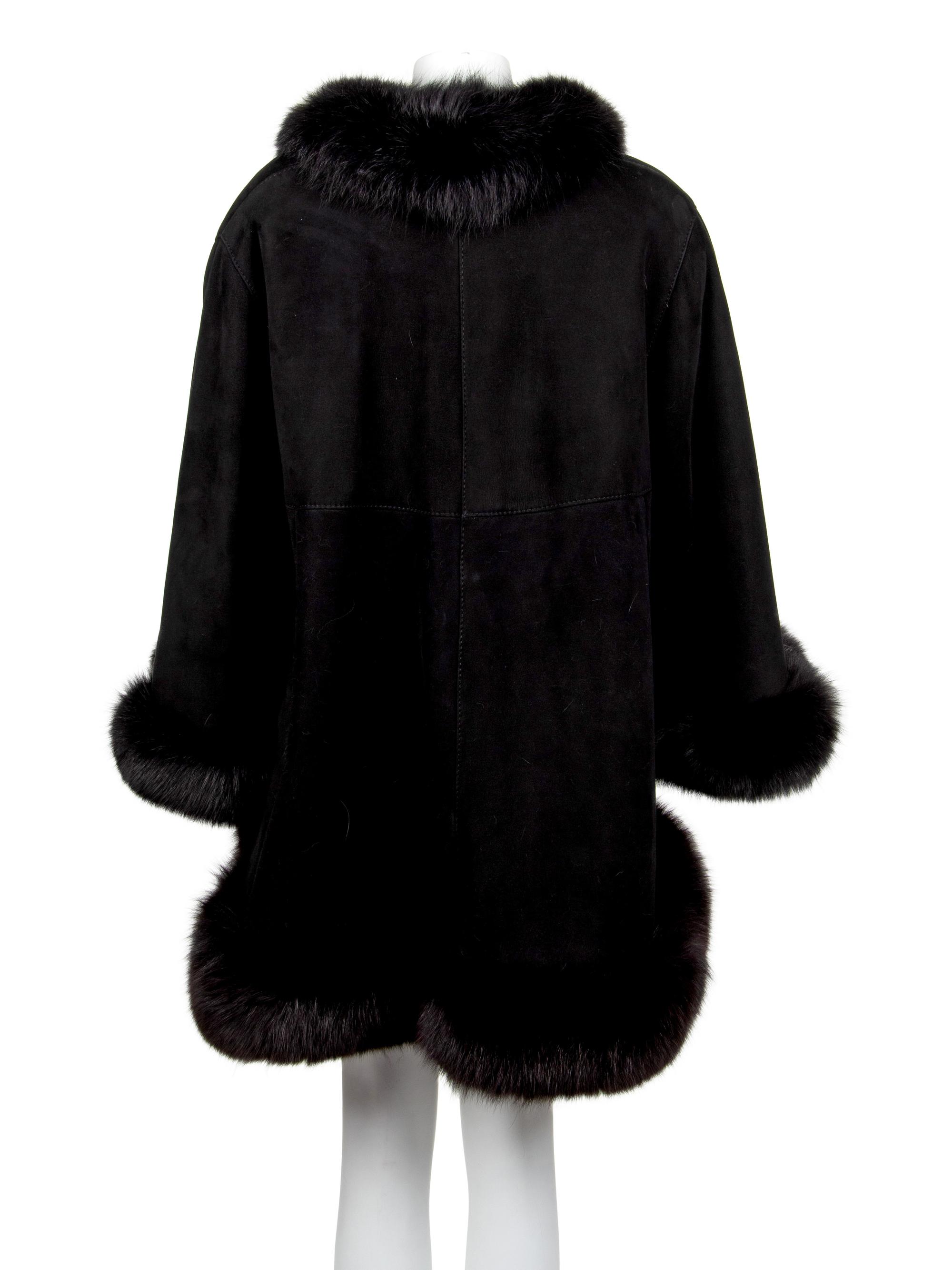 John F. Black Shearling Lined Coat trimmed in Fox, 2000's