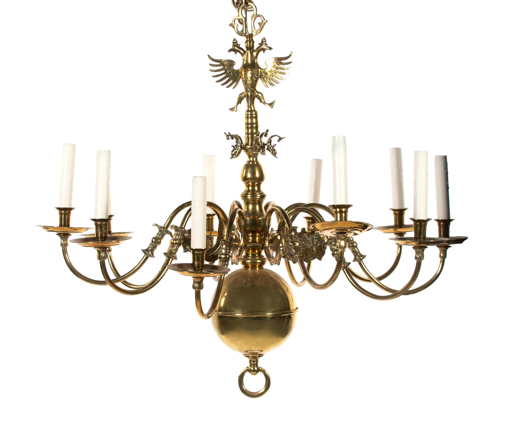 William & Mary Style Brass Ten-Light Chandelier — LATE 19TH/20TH CENTURY