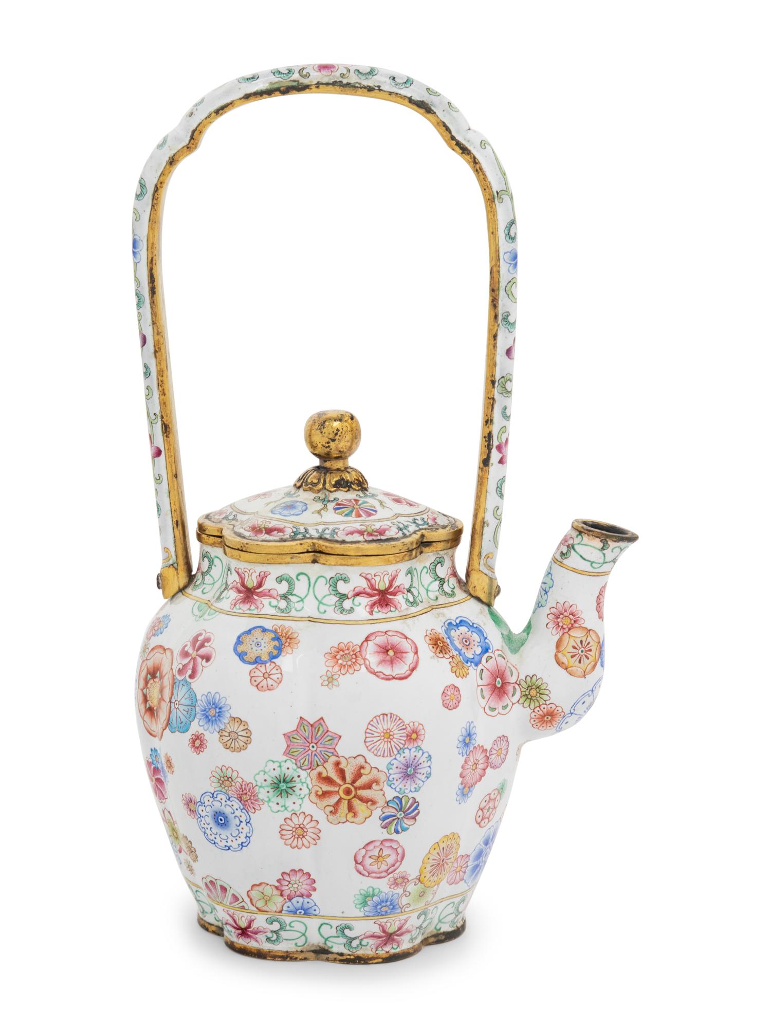 A Peking Enamel on Copper 'Floral' Covered Teapot
