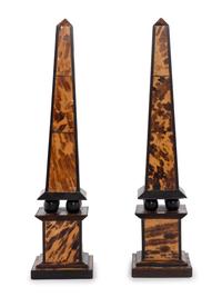 A Pair of Tortoise Shell Veneered Rosewood Obelisks