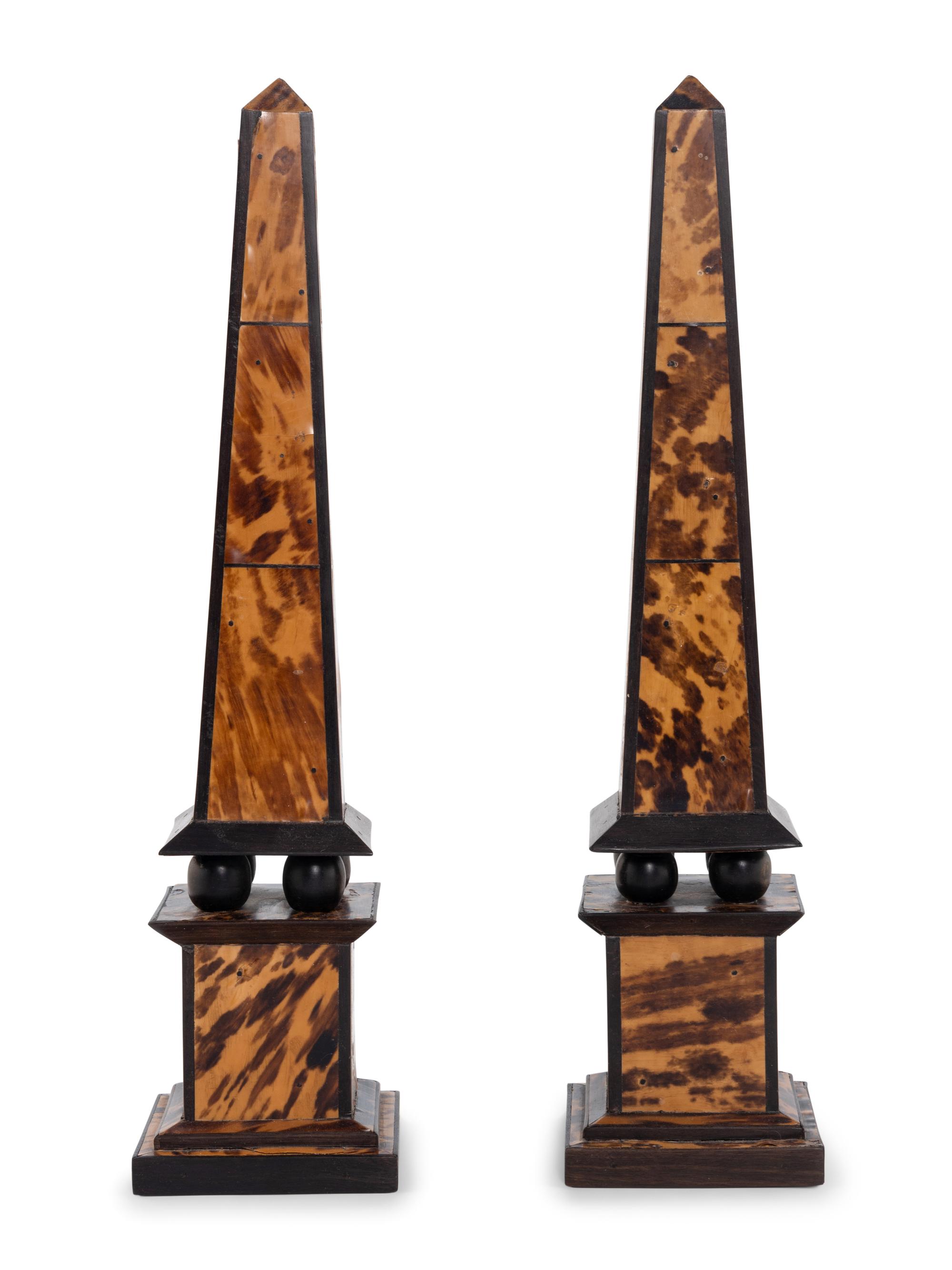 A Pair of Tortoise Shell Veneered Rosewood Obelisks