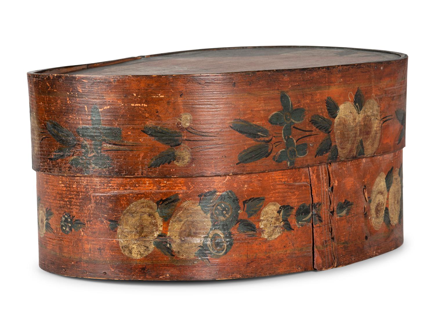 A Pennsylvania Polychrome Painted Bentwood Hat Box