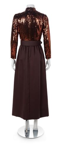 Traina Brown Silk and Sequin Bodice, 1960-70s Size label: 8