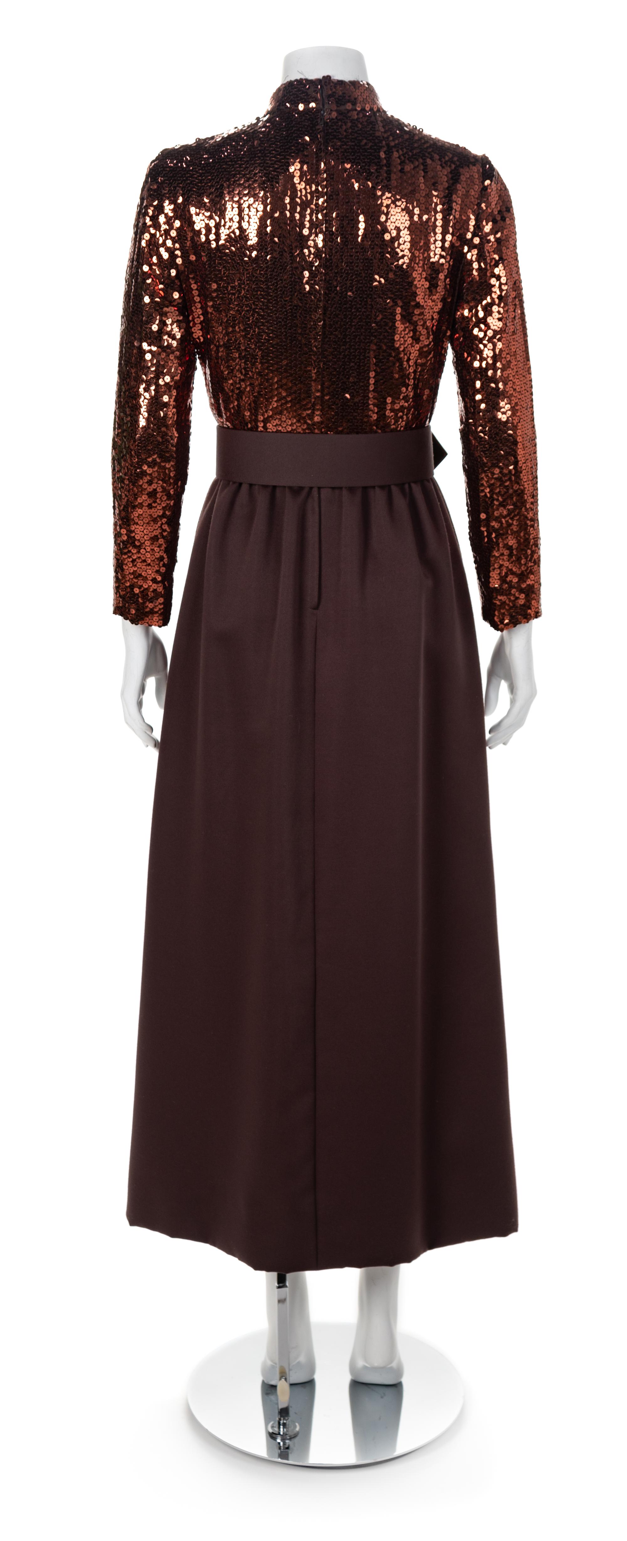 Traina Brown Silk and Sequin Bodice, 1960-70s Size label: 8