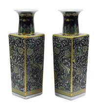 A Pair of Chinese Black-Ground Porcelain Vases