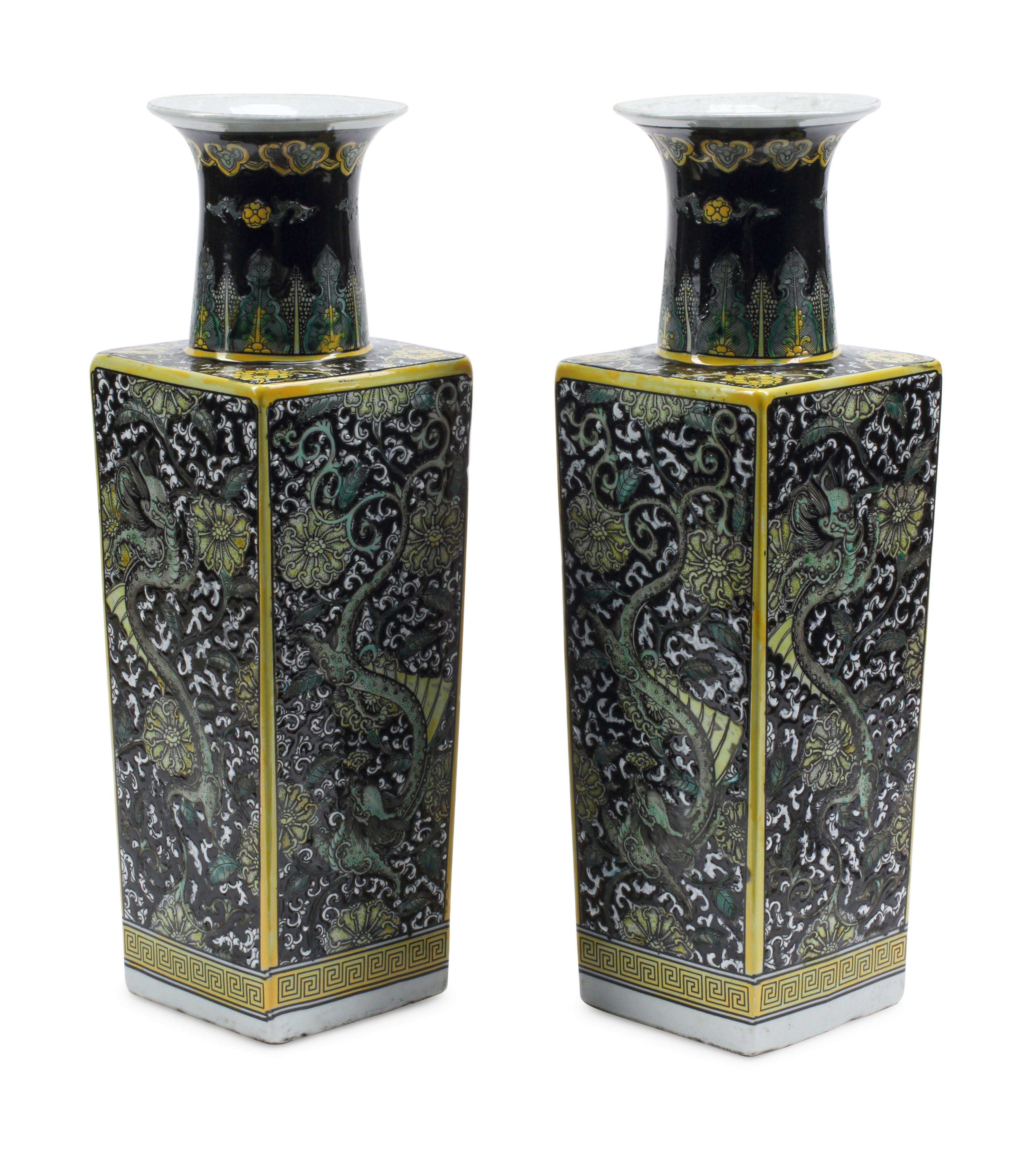 A Pair of Chinese Black-Ground Porcelain Vases