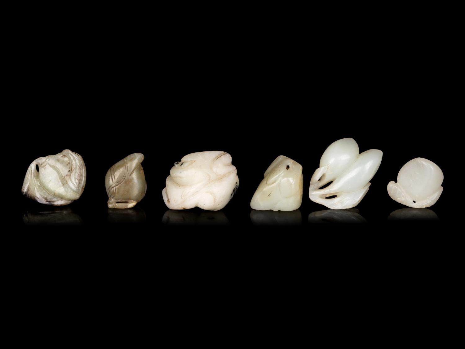 Six Chinese Celadon Jade Carvings of Peaches