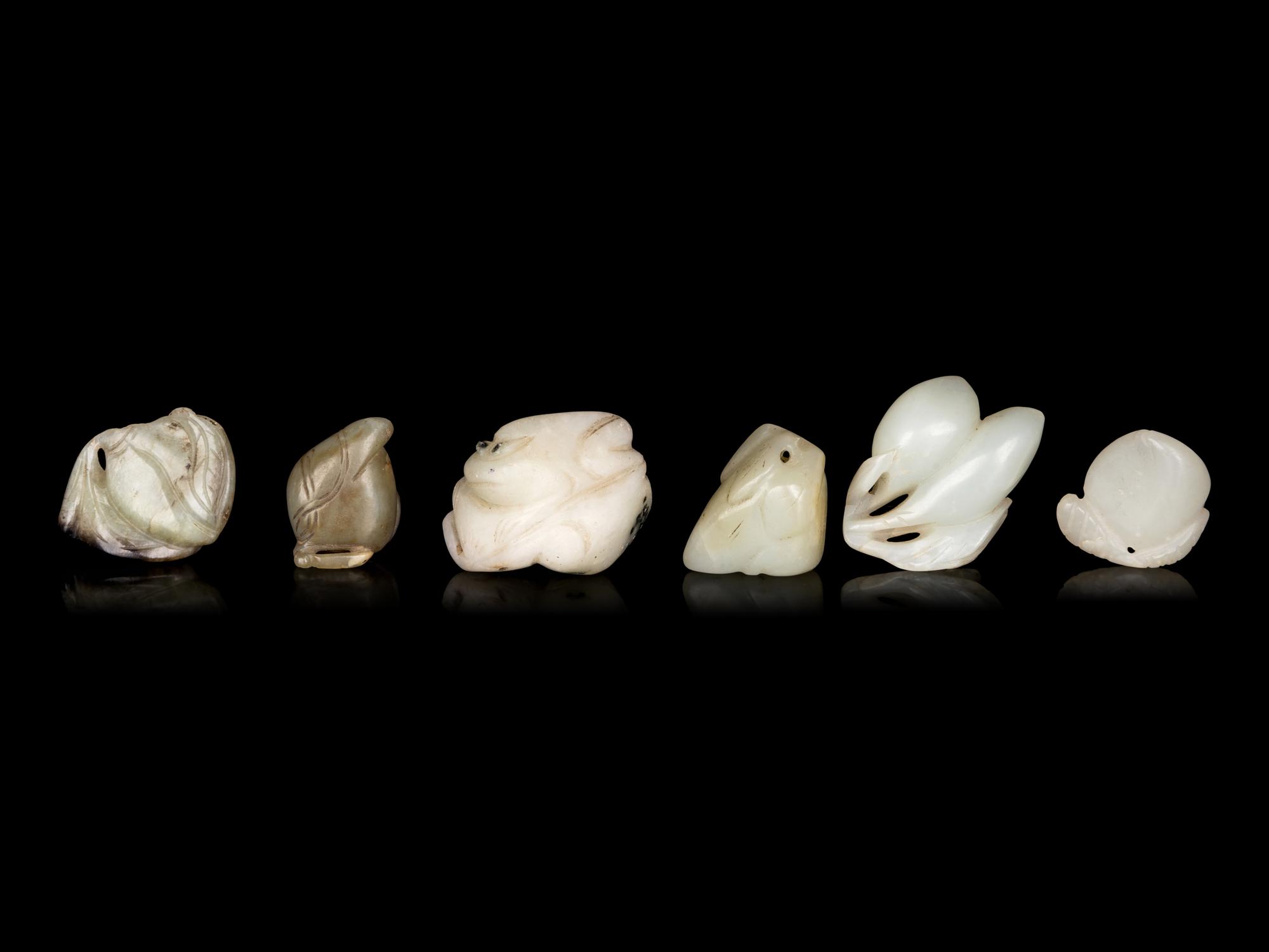 Six Chinese Celadon Jade Carvings of Peaches