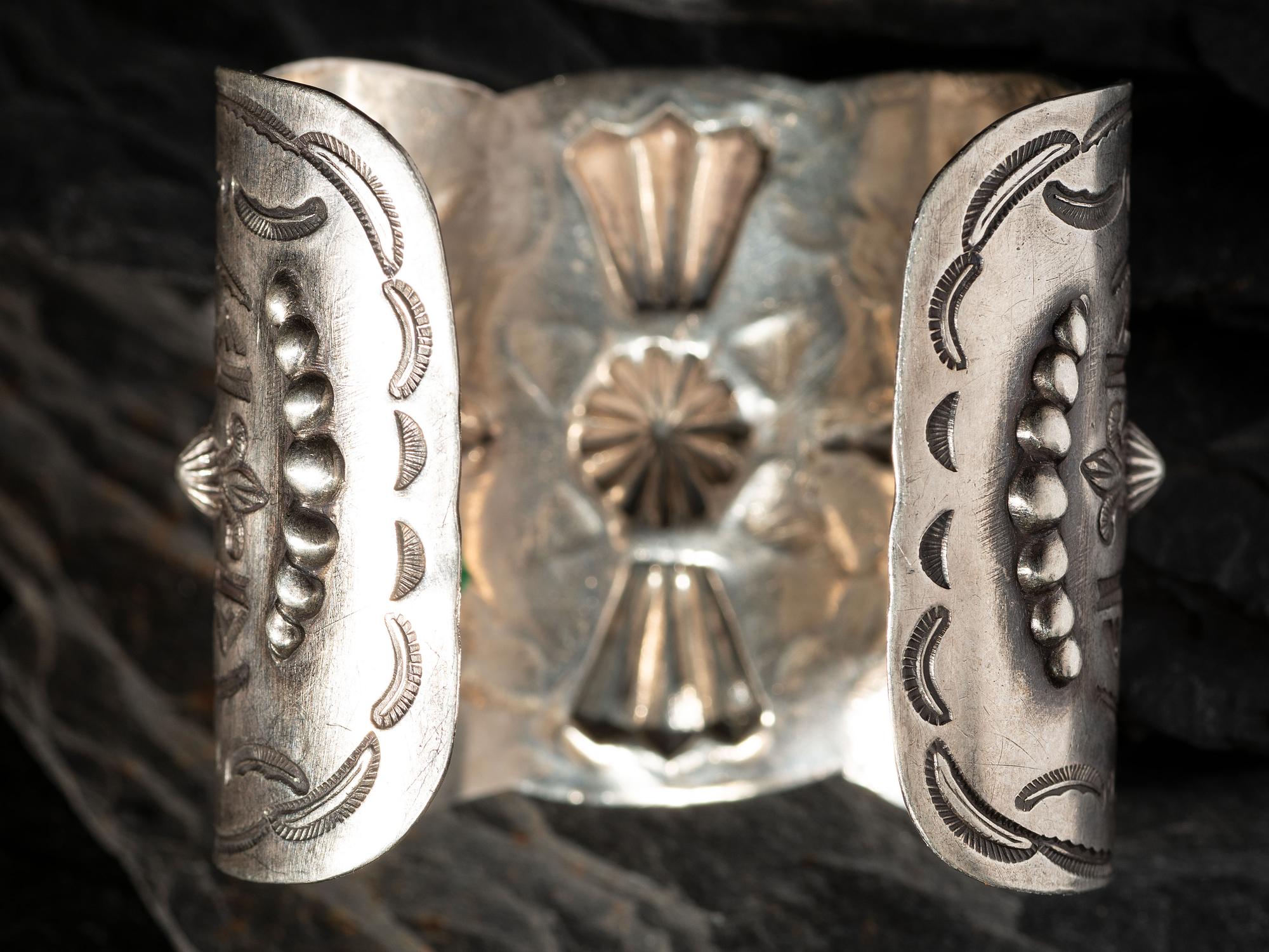 Navajo Heavily Stamped Silver Cuff Bracelet
