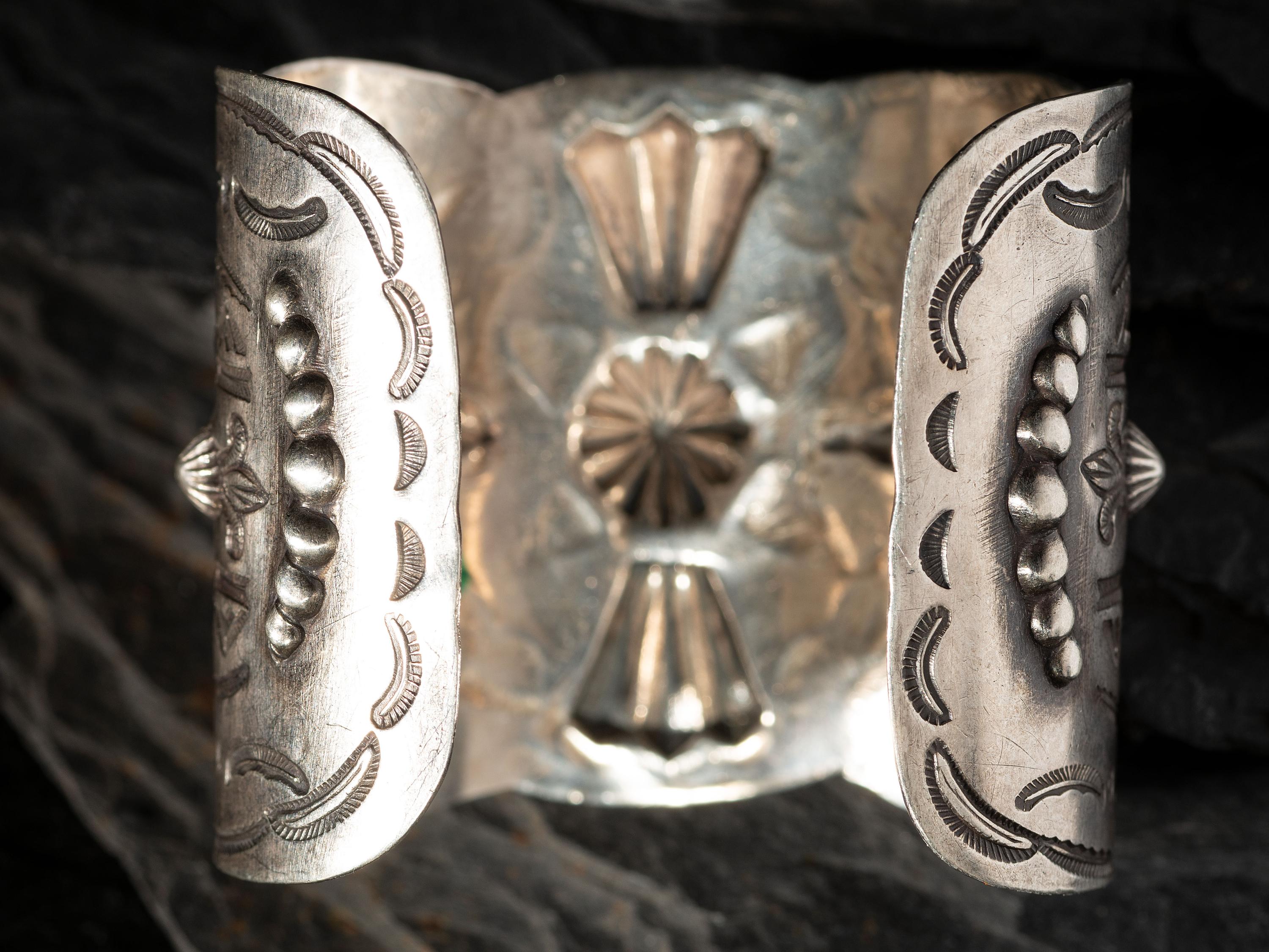 Navajo Heavily Stamped Silver Cuff Bracelet