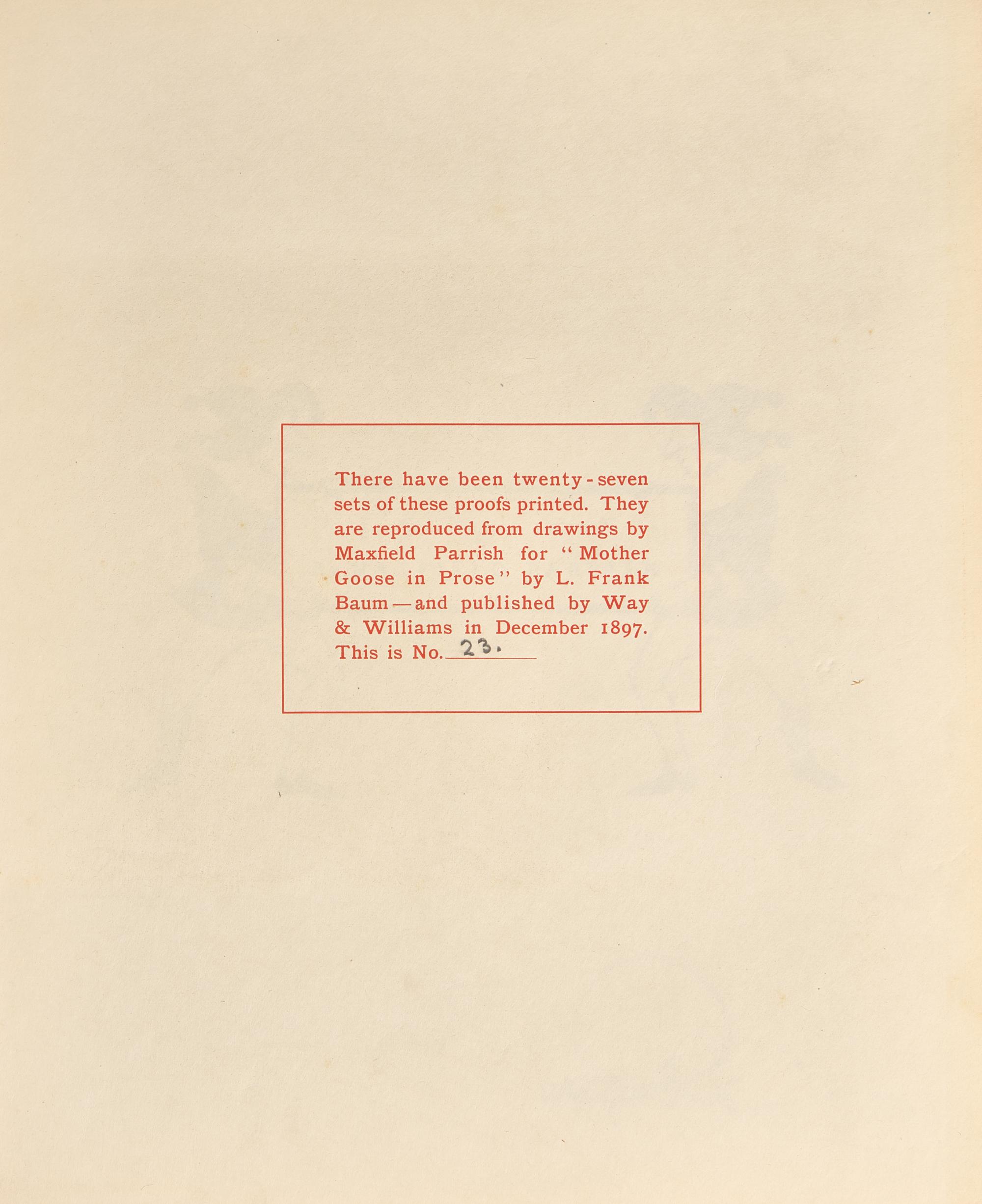 [Parrish, Maxfield] Baum, L. Frank. Proofs of the Illustrations by Maxfield Parrish for "Mother Goose in Prose"