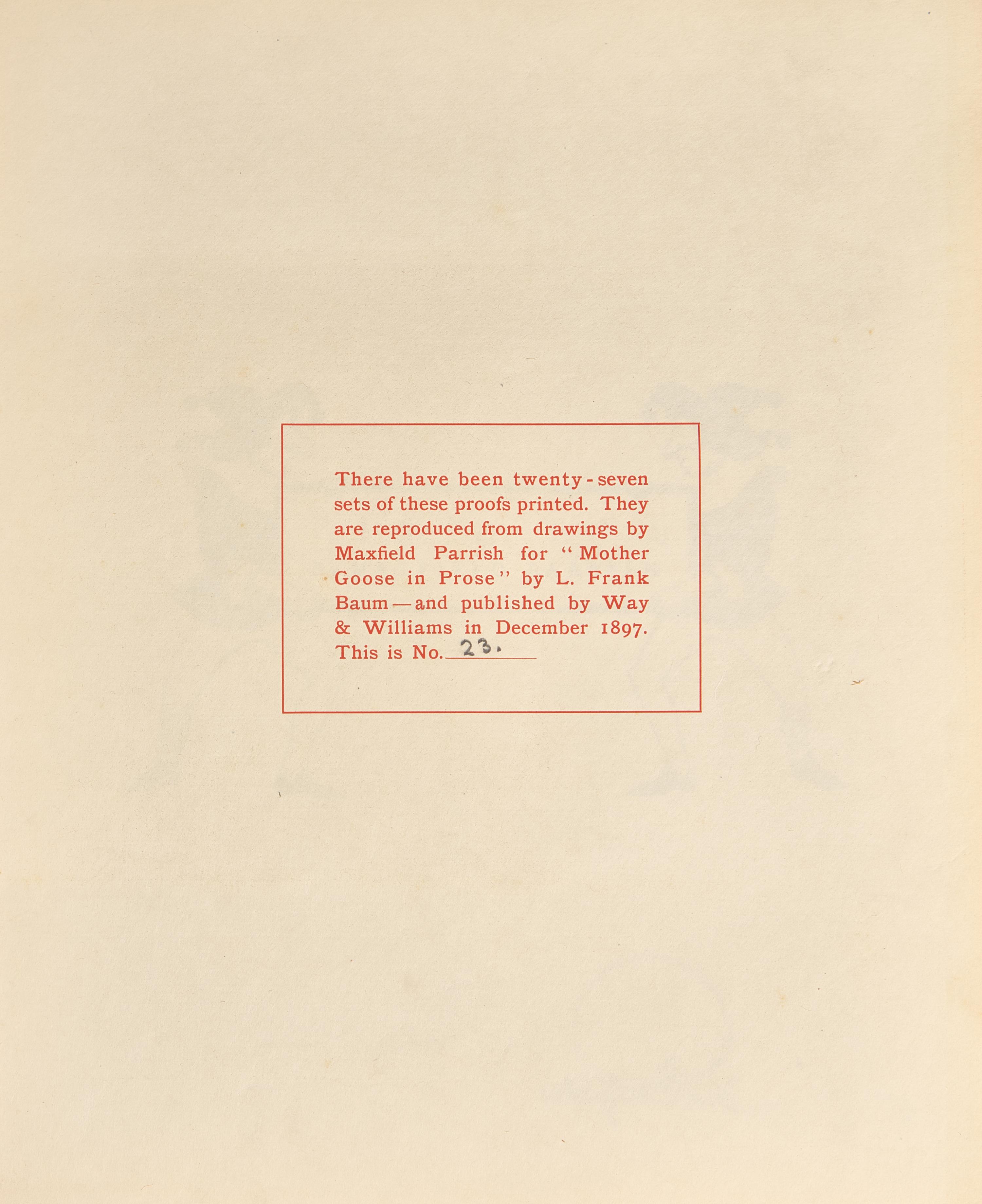[Parrish, Maxfield] Baum, L. Frank. Proofs of the Illustrations by Maxfield Parrish for "Mother Goose in Prose"