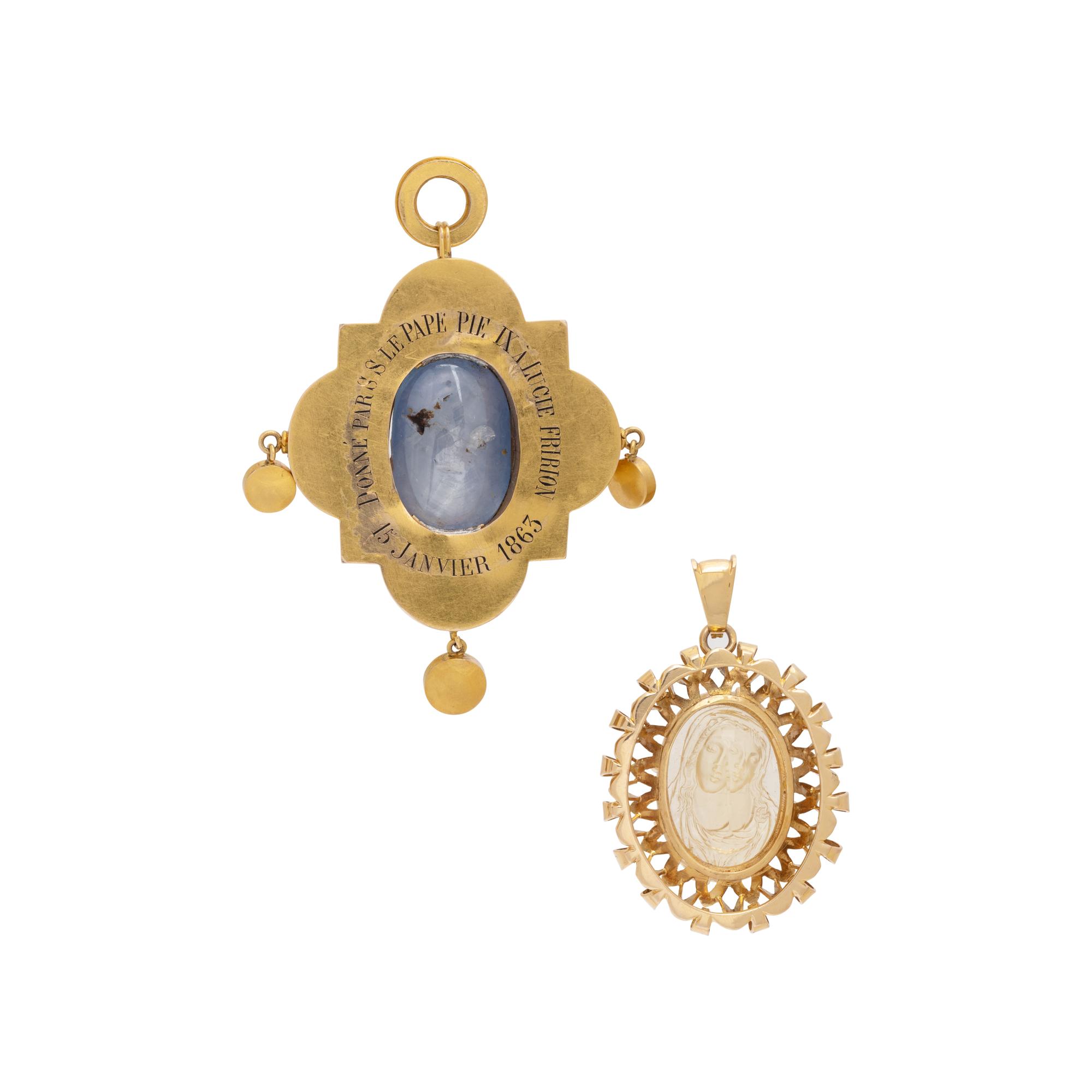 ANTIQUE, SAPPHIRE AND MICROMOSAIC PENDANT