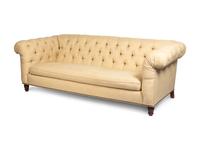 A Chesterfield Tufted Linen-Upholstered Sofa