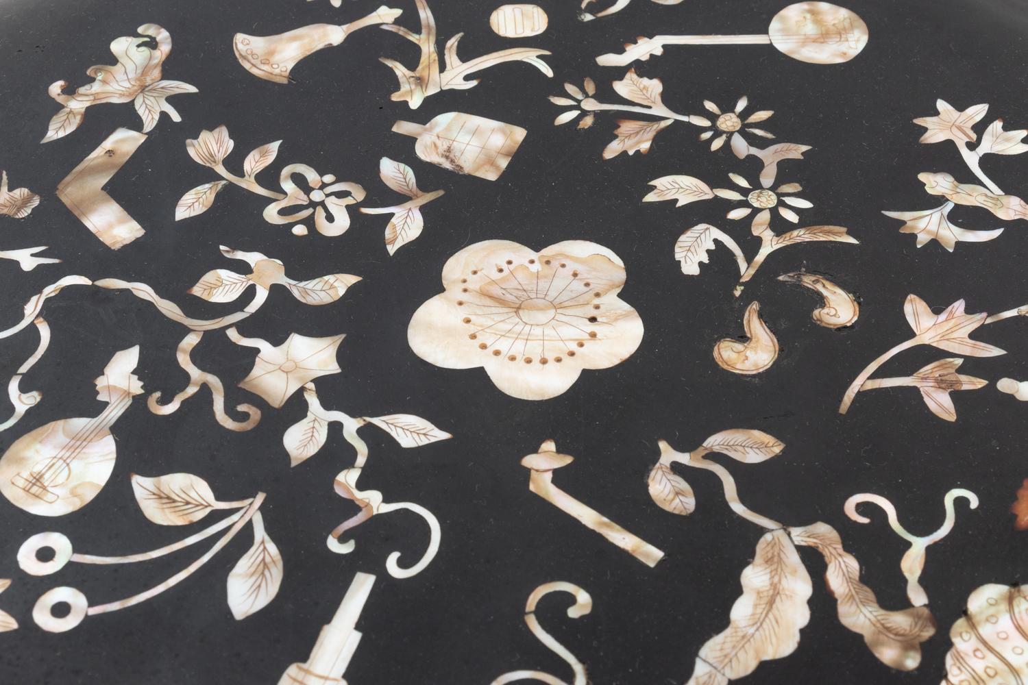Two Chinese and Japanese Mother-of-Pearl Inlaid Black Lacquer Covered Boxes