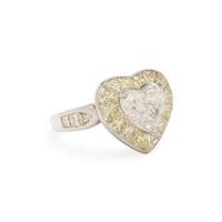 OSCAR HEYMAN, HEART SHAPED DIAMOND AND YELLOW DIAMOND RING