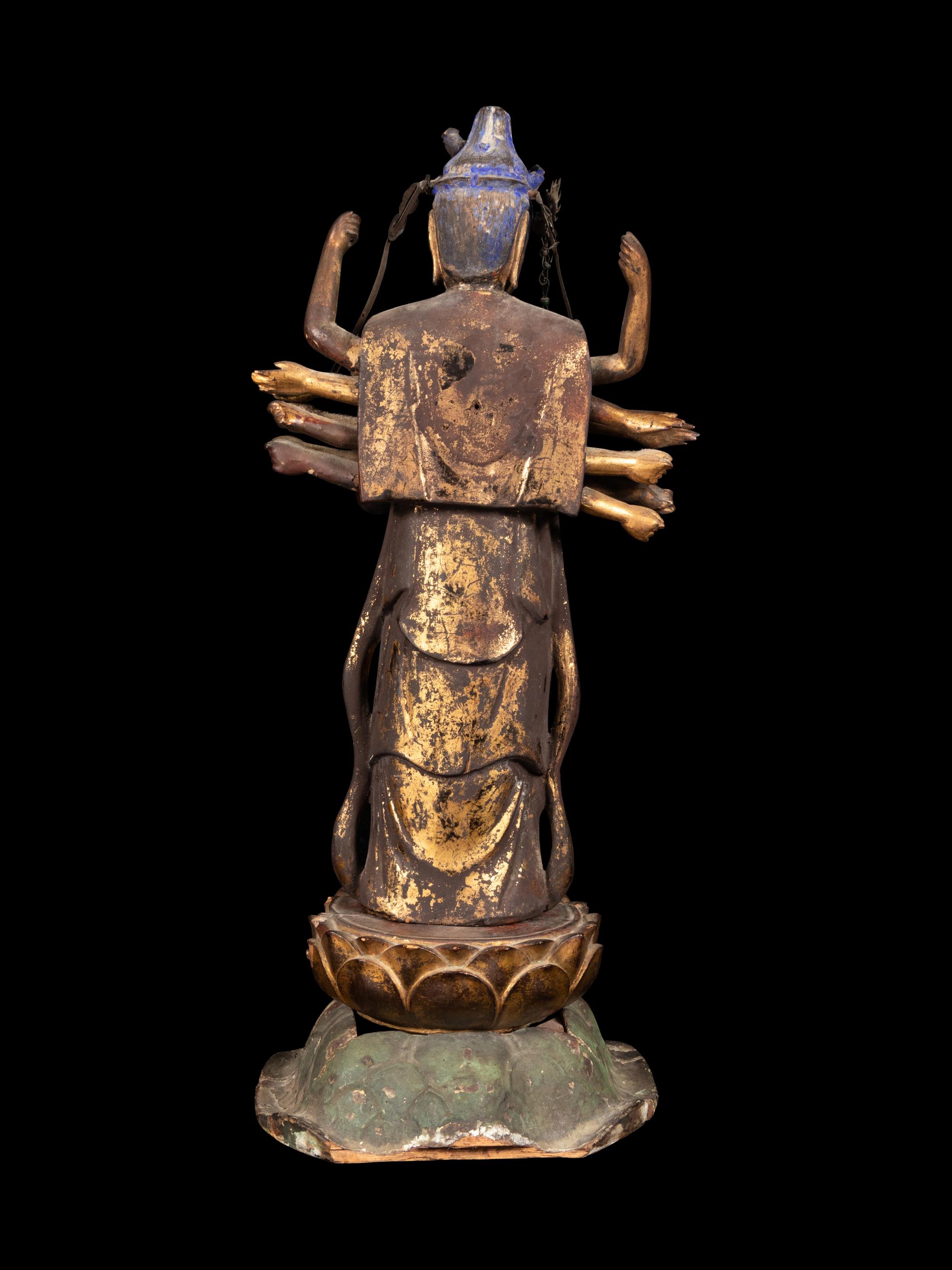 A Gilt and Polychrome Lacquered Wood Figure of Standing Kannon