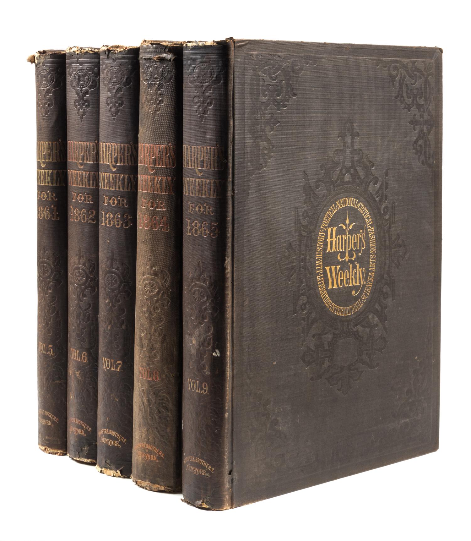 (CIVIL WAR, HARPER'S WEEKLY) NY, 1861-1865. Vols. V-IX. Full Civil War content. Profusely illustrated.