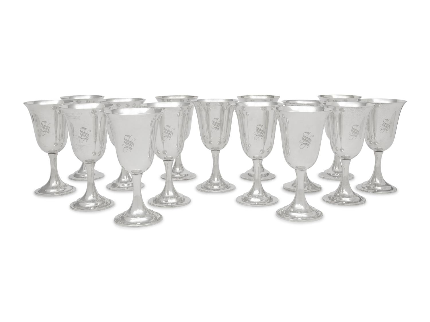 A Set of Fifteen American Silver Goblets
