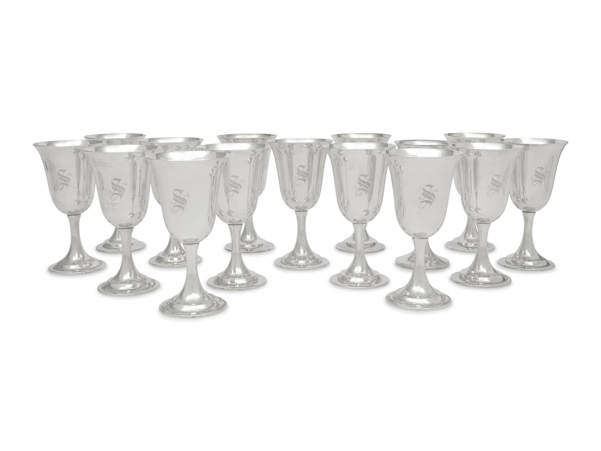 A Set of Fifteen American Silver Goblets