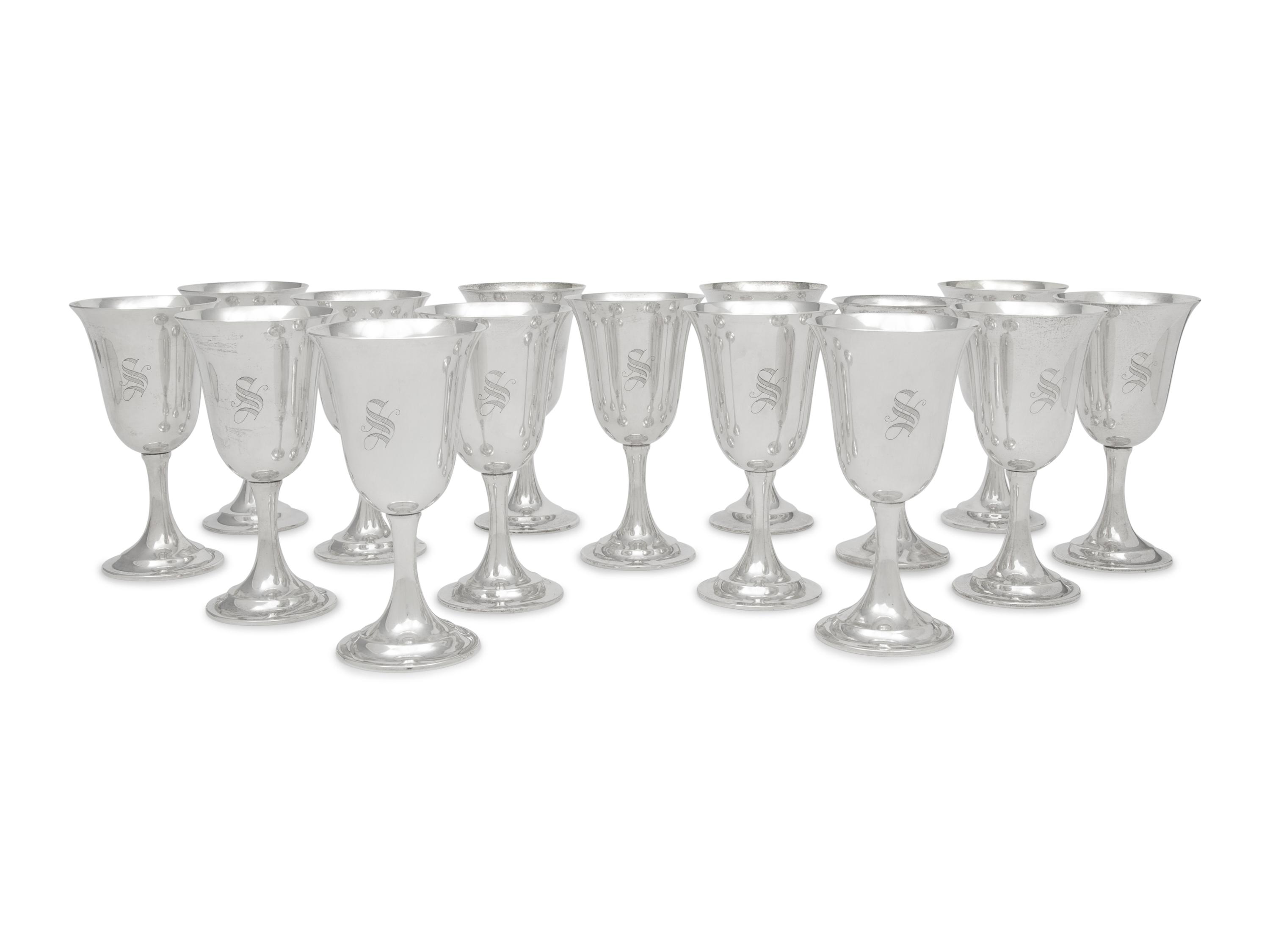 A Set of Fifteen American Silver Goblets