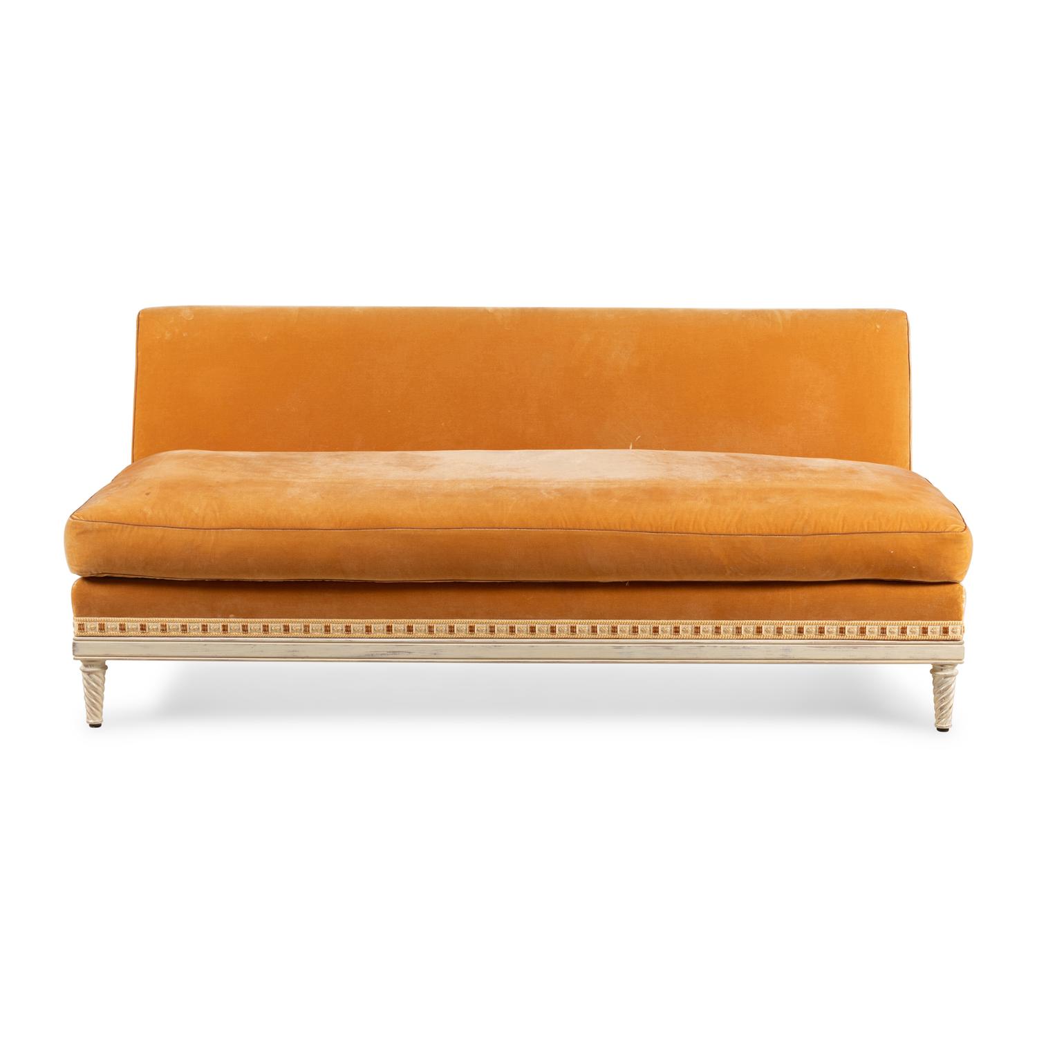 A Custom Velvet-Upholstered Settee