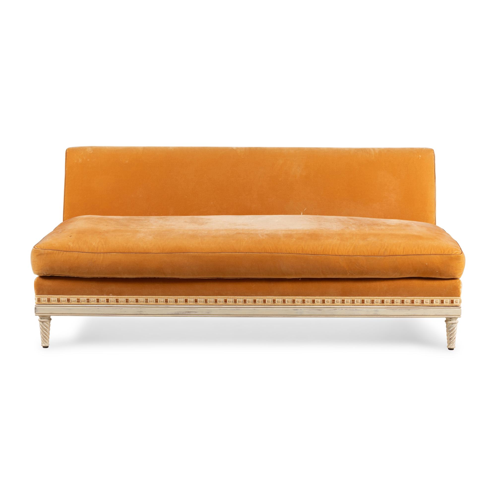 A Custom Velvet-Upholstered Settee