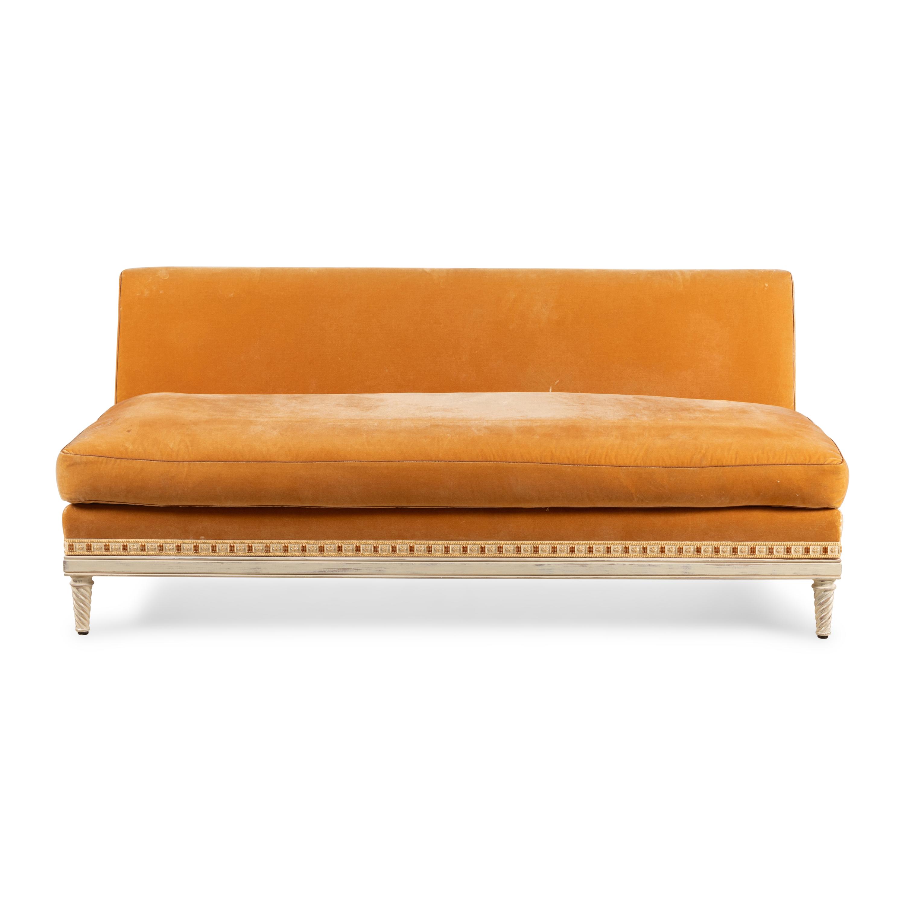 A Custom Velvet-Upholstered Settee