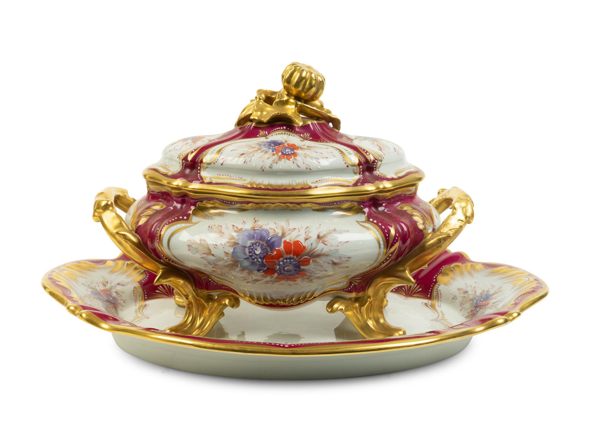A Limoges Painted Porcelain Tureen and Undertray — 20TH CENTURY