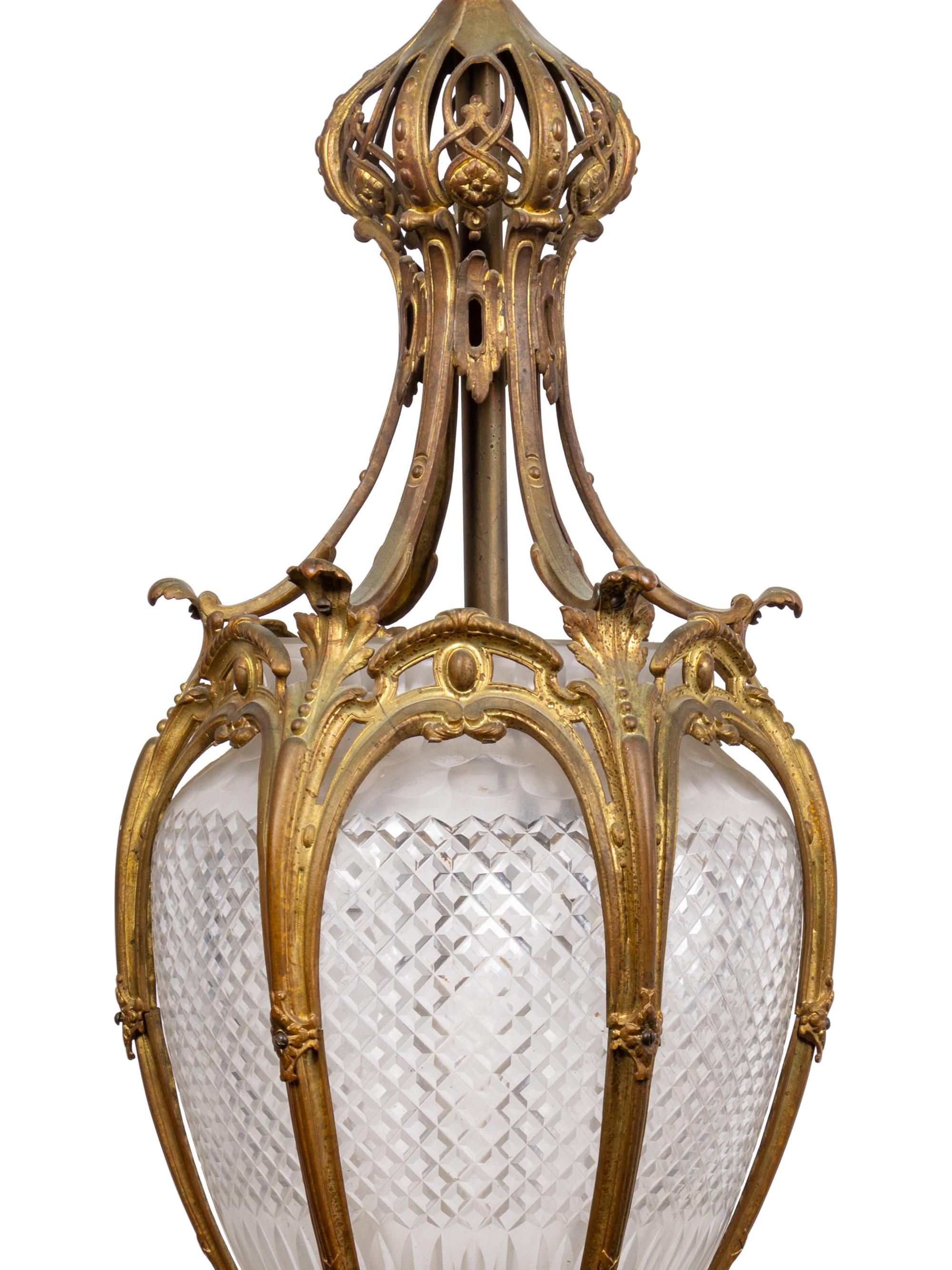 A French Gilt Bronze and Glass Hall Lantern