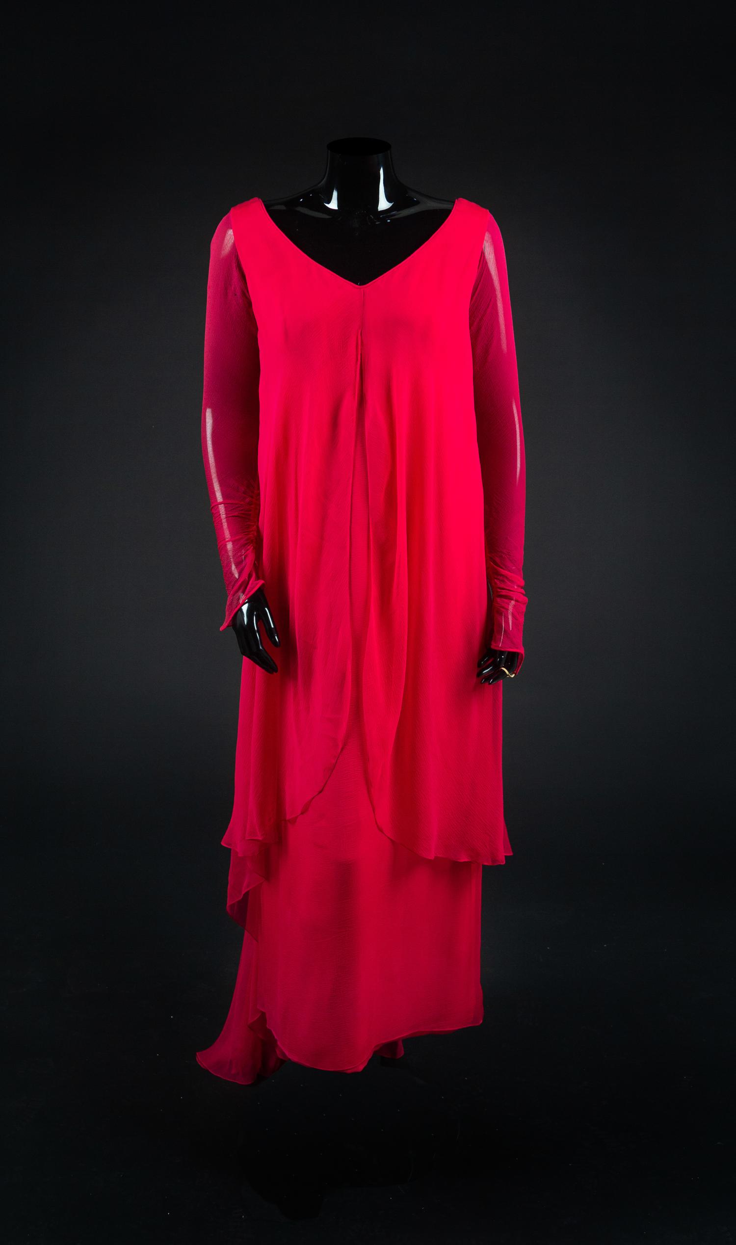 Dress, Shawl, Earrings, Ring and Bag, 1988. Dress designed by Paul Zastupnevitch and made by Western Costume Company in Los Angeles — Worn by Olivia de Havilland for the 60th Academy Awards in 1988 when she presented the award for best art direction.