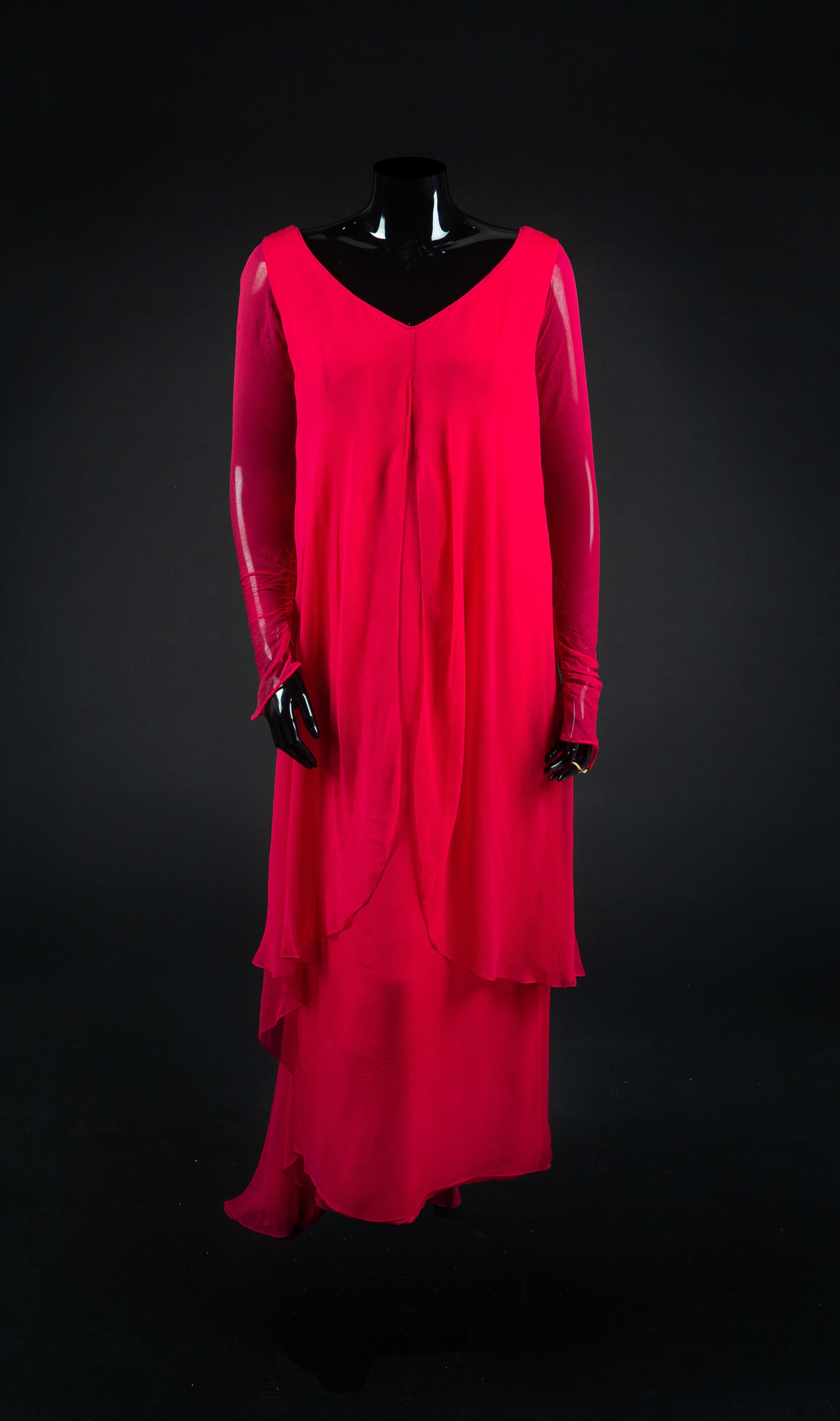 Dress, Shawl, Earrings, Ring and Bag, 1988. Dress designed by Paul Zastupnevitch and made by Western Costume Company in Los Angeles — Worn by Olivia de Havilland for the 60th Academy Awards in 1988 when she presented the award for best art direction.