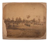 [CIVIL WAR]. Salted paper print of drilling soldiers, likely early war.