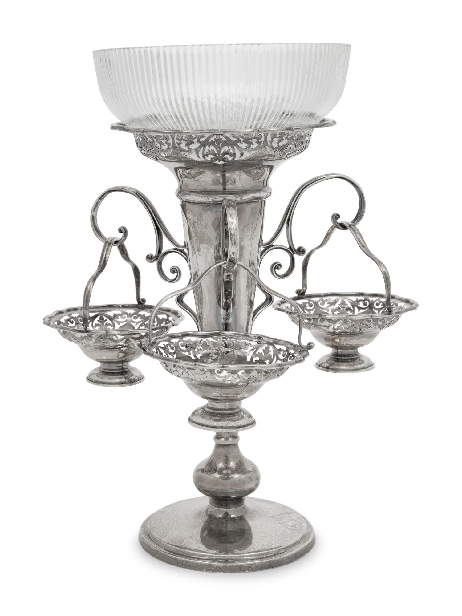 A Victorian Silver-Plate and Glass Epergne