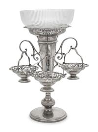 A Victorian Silver-Plate and Glass Epergne
